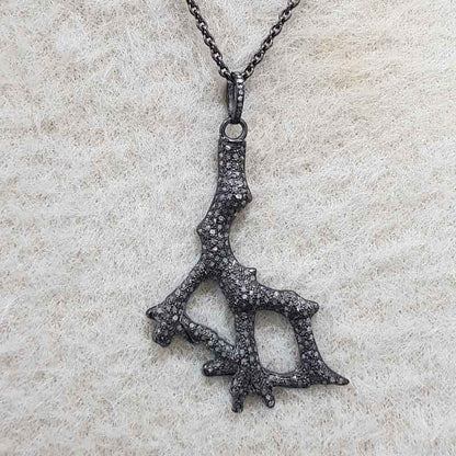 Gorgeous Black Pave Diamond Tree Pendant, Tree Stylish Necklace, Gift For Mom, Mother's Day