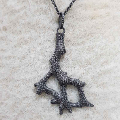 Gorgeous Black Pave Diamond Tree Pendant, Tree Stylish Necklace, Gift For Mom, Mother's Day