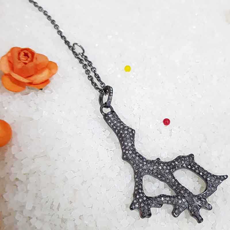 Gorgeous Black Pave Diamond Tree Pendant, Tree Stylish Necklace, Gift For Mom, Mother's Day