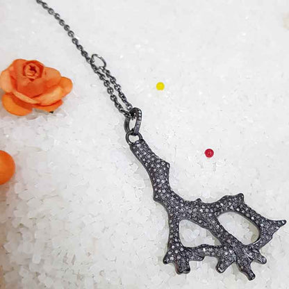 Gorgeous Black Pave Diamond Tree Pendant, Tree Stylish Necklace, Gift For Mom, Mother's Day