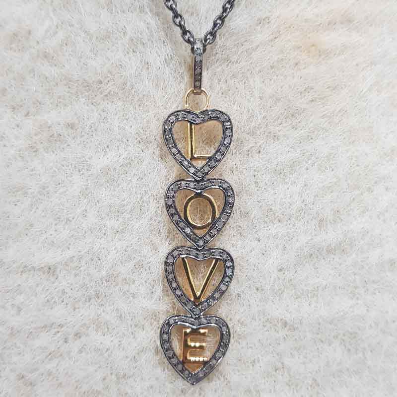 Stunning Love Designer Heart Pendant With Pave Diamond Layers, LOVE heart Necklace, Gift For Favorite One