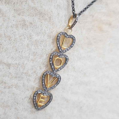 Stunning Love Designer Heart Pendant With Pave Diamond Layers, LOVE heart Necklace, Gift For Favorite One