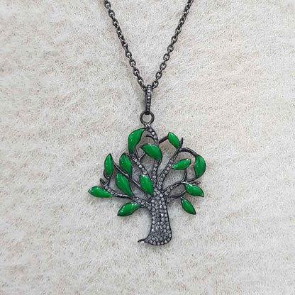 Glorious Green Enamel Tree Pendant With Pave Layers, Tree Necklace, Gift For Someone