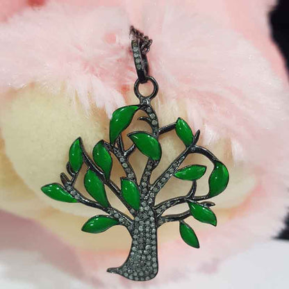 Glorious Green Enamel Tree Pendant With Pave Layers, Tree Necklace, Gift For Someone