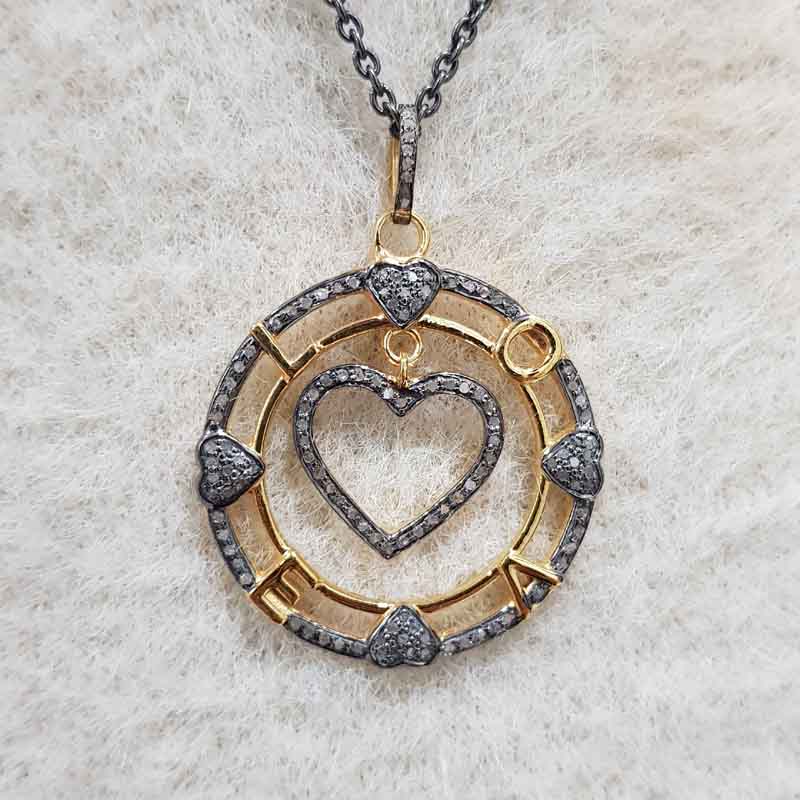 Glamorous Heart With Love Round Designer Pendant, Shiny Heart Pendant, Gift For Wife, Anniversary Gift