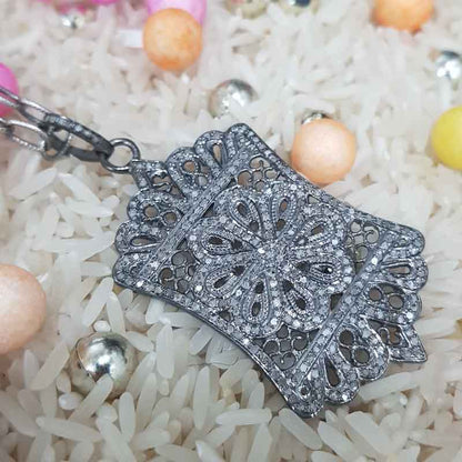 925 Sterling Silver Fancy Designer Pave Diamond Pendant, Gift For Her, Unique Item Necklace, Silver Jewelry