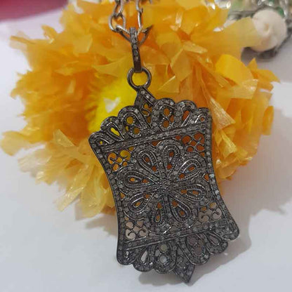 925 Sterling Silver Fancy Designer Pave Diamond Pendant, Gift For Her, Unique Item Necklace, Silver Jewelry