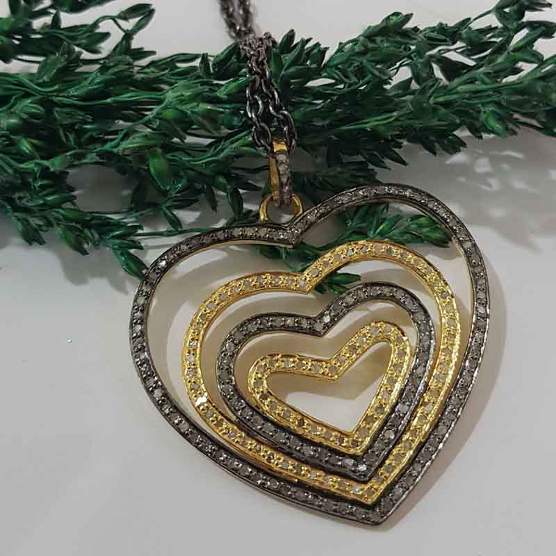 Glorious Fancy Designer Layers Of Joined Hearts Pendant, Stylish Heart Necklace, Gift For Her