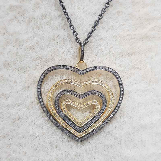 Glorious Fancy Designer Layers Of Joined Hearts Pendant, Stylish Heart Necklace, Gift For Her