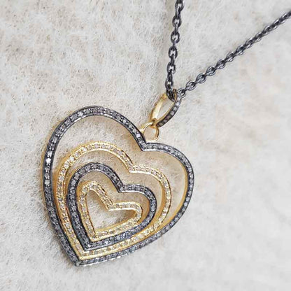 Glorious Fancy Designer Layers Of Joined Hearts Pendant, Stylish Heart Necklace, Gift For Her