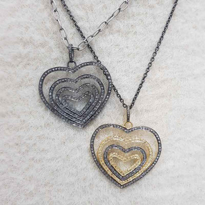 Glorious Fancy Designer Layers Of Joined Hearts Pendant, Stylish Heart Necklace, Gift For Her