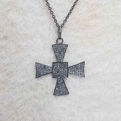 Gorgeous Black Cross Style Natural Pave Diamond Pendant, Silver Jewelry