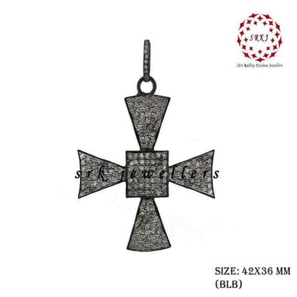 Gorgeous Black Cross Style Natural Pave Diamond Pendant, Silver Jewelry