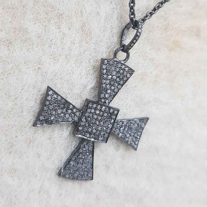 Gorgeous Black Cross Style Natural Pave Diamond Pendant, Silver Jewelry