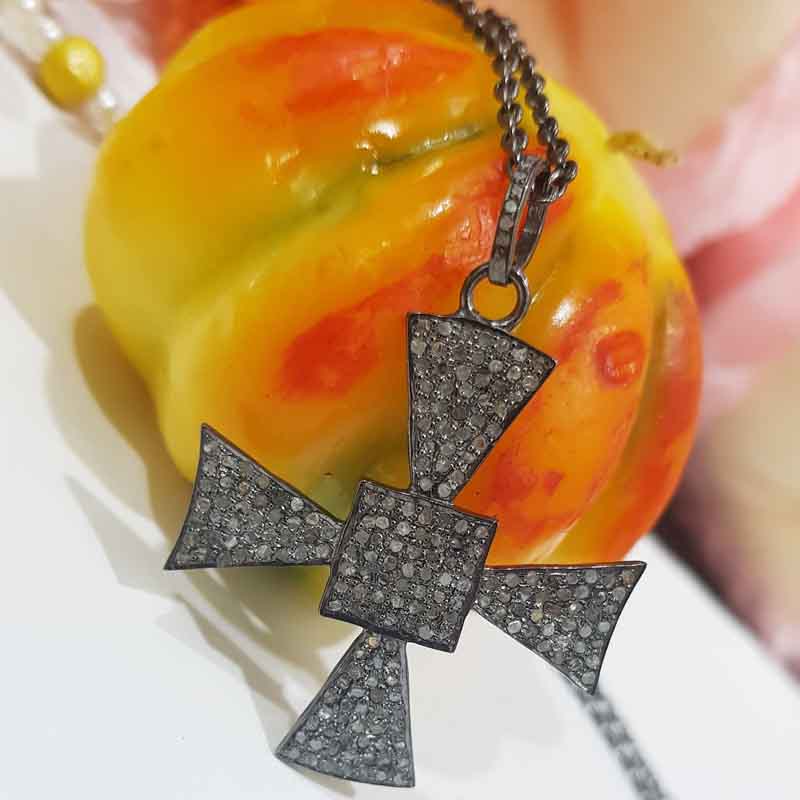 Gorgeous Black Cross Style Natural Pave Diamond Pendant, Silver Jewelry