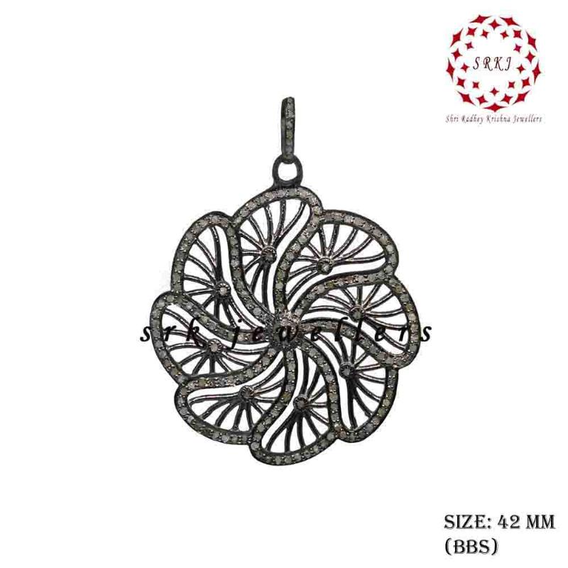 Fancy Flower Style Pave Diamond 925 Sterling Silver Pendant, Unique Flower Necklace, Gift For Someone