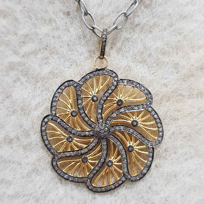 Fancy Flower Style Pave Diamond 925 Sterling Silver Pendant, Unique Flower Necklace, Gift For Someone