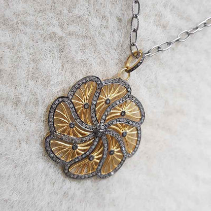 Fancy Flower Style Pave Diamond 925 Sterling Silver Pendant, Unique Flower Necklace, Gift For Someone