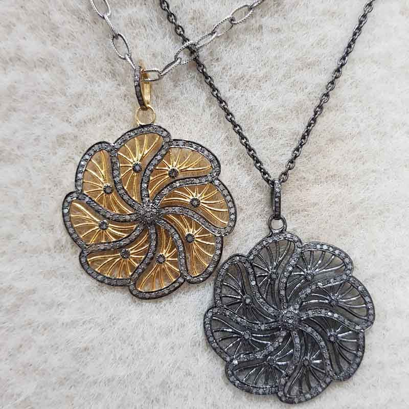 Fancy Flower Style Pave Diamond 925 Sterling Silver Pendant, Unique Flower Necklace, Gift For Someone