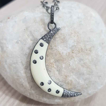 Stunning Moon Pendant With Pave Diamond Layers, Half Moon Necklace, Gift For Someone