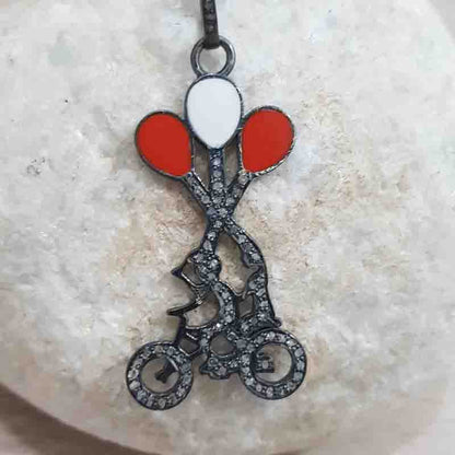 Stunning Couple On Cycle Designer Pave Pendant, Anniversary Gift, Gift For Lovers