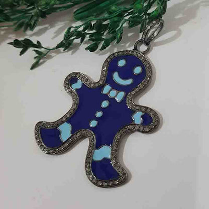 Stunning Blue And White Enamel Teddy Bear Pendant, Teddy Necklace, gift For Her, Birthday Gift