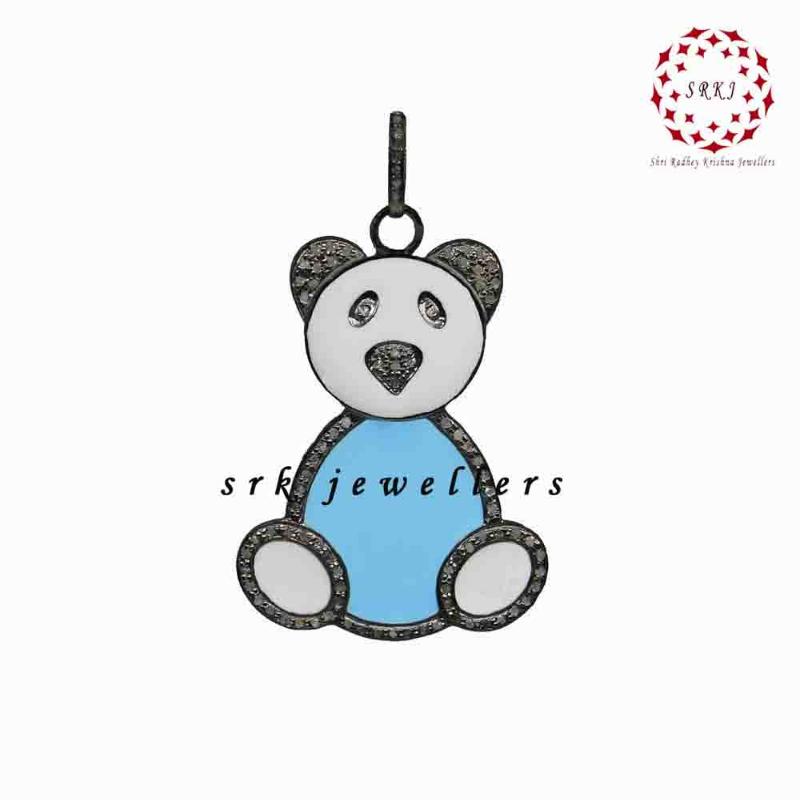 Gorgeous Enamel Teddy Bear Pendant, Children's Gift, Birthday Gift, Cutest Teddy Gift, Silver Jewelry