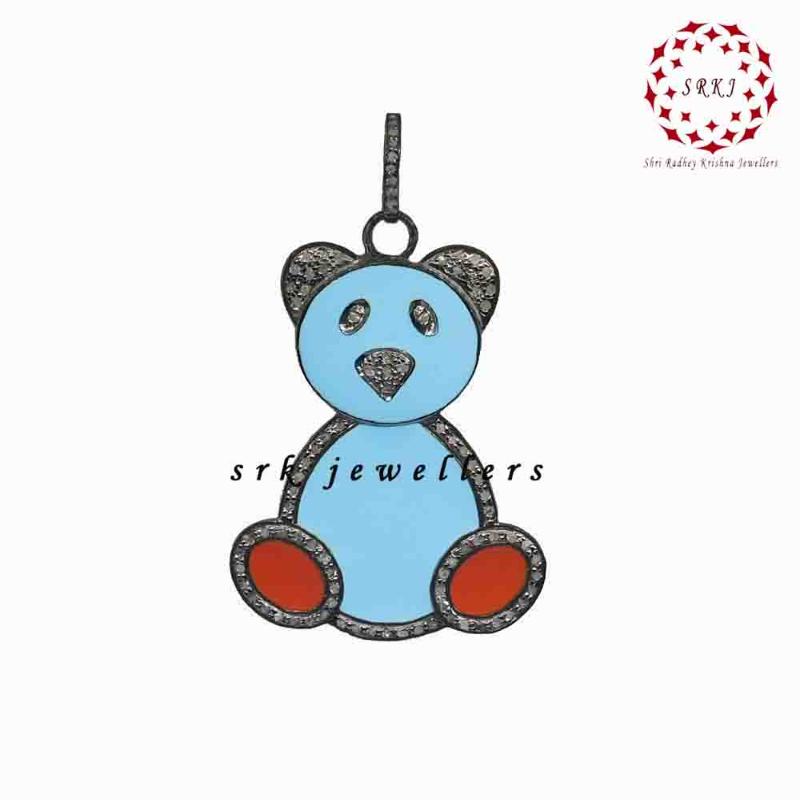 Gorgeous Enamel Teddy Bear Pendant, Children's Gift, Birthday Gift, Cutest Teddy Gift, Silver Jewelry