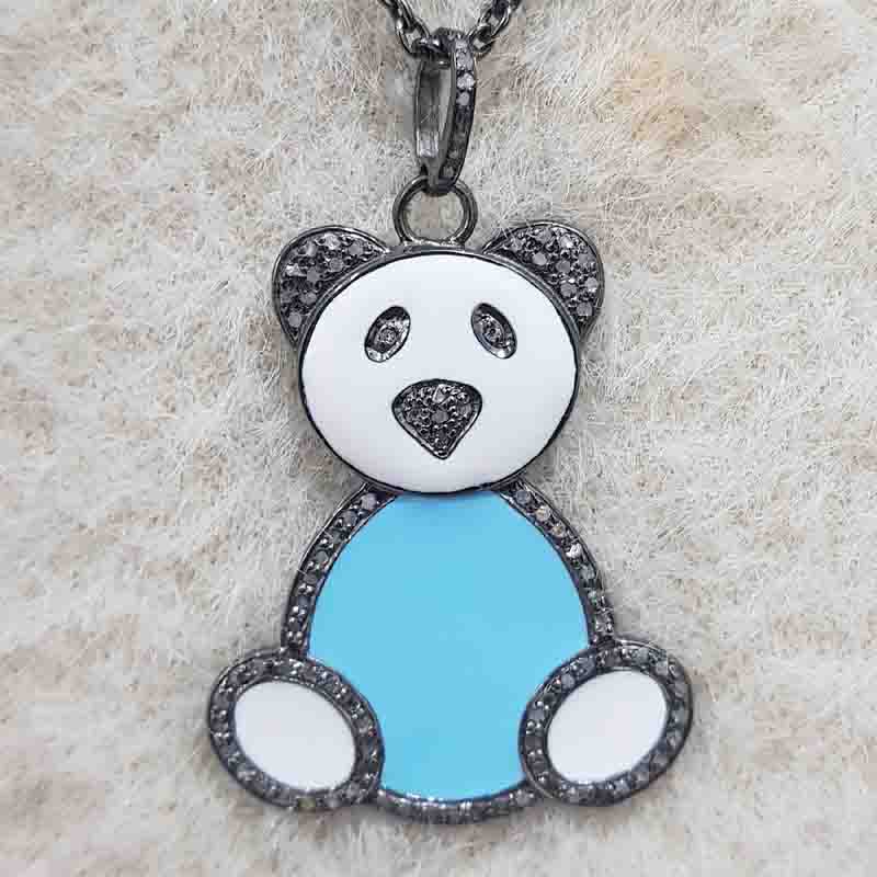 Gorgeous Enamel Teddy Bear Pendant, Children's Gift, Birthday Gift, Cutest Teddy Gift, Silver Jewelry