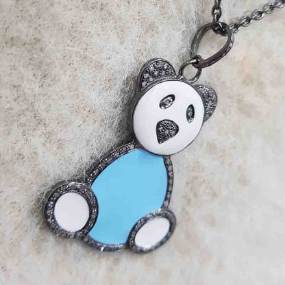 Gorgeous Enamel Teddy Bear Pendant, Children's Gift, Birthday Gift, Cutest Teddy Gift, Silver Jewelry