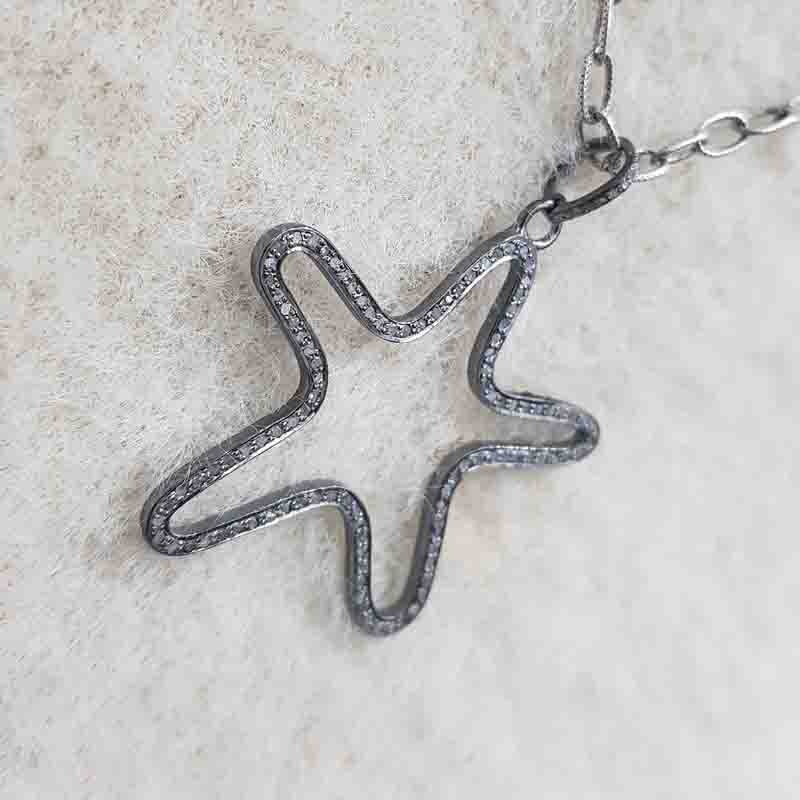 Unique Star Pendant With Pave Diamond Layers, Stylish necklace, Gift For Someone