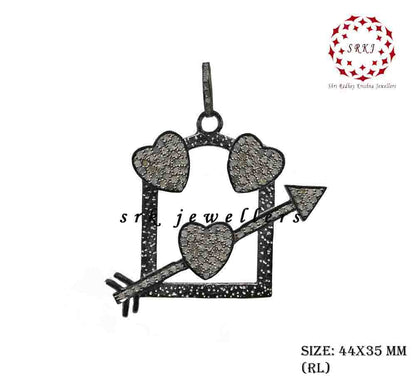 Glorious Handmade Designer Fancy Designer Pendent With Joined Pave Hearts And Arrowhead, silver Jewelry