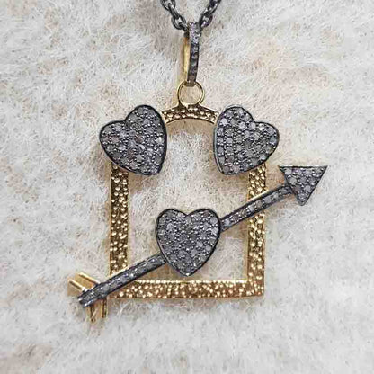 Glorious Handmade Designer Fancy Designer Pendent With Joined Pave Hearts And Arrowhead, silver Jewelry