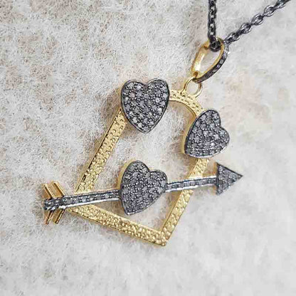 Glorious Handmade Designer Fancy Designer Pendent With Joined Pave Hearts And Arrowhead, silver Jewelry