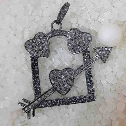 Glorious Handmade Designer Fancy Designer Pendent With Joined Pave Hearts And Arrowhead, silver Jewelry