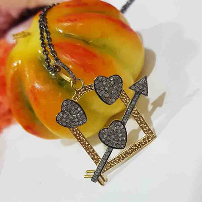 Glorious Handmade Designer Fancy Designer Pendent With Joined Pave Hearts And Arrowhead, silver Jewelry