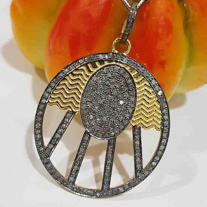 Yellow And Black Handmade Style Pave Diamond Fancy Designer Pendant, Shiny Fancy Necklace