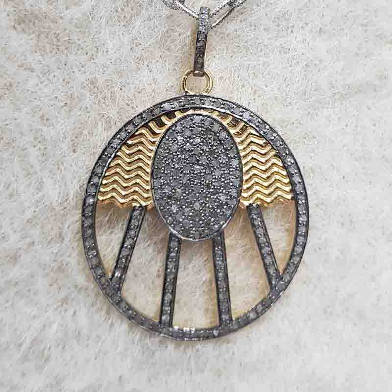 Yellow And Black Handmade Style Pave Diamond Fancy Designer Pendant, Shiny Fancy Necklace