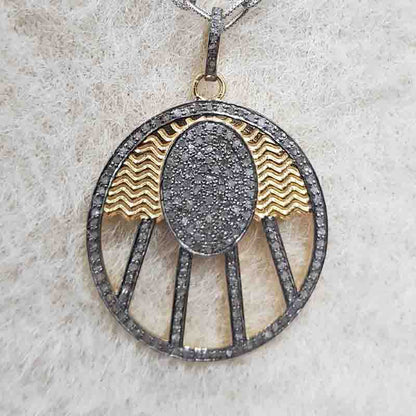 Yellow And Black Handmade Style Pave Diamond Fancy Designer Pendant, Shiny Fancy Necklace