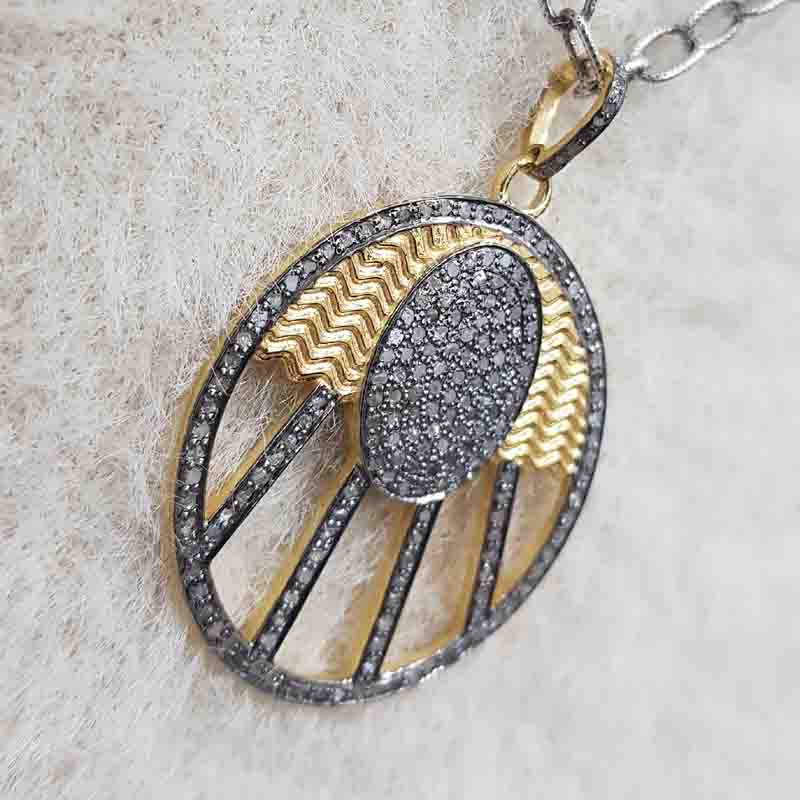 Yellow And Black Handmade Style Pave Diamond Fancy Designer Pendant, Shiny Fancy Necklace