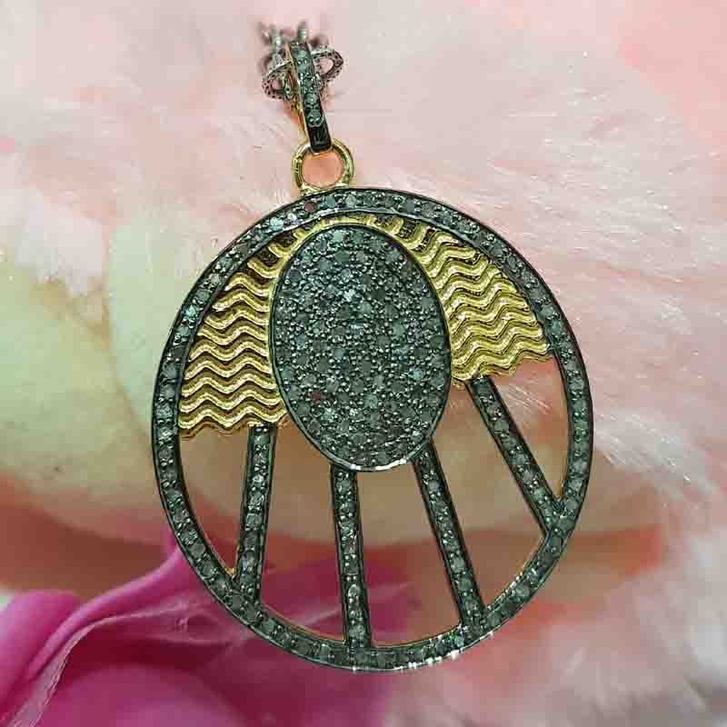 Yellow And Black Handmade Style Pave Diamond Fancy Designer Pendant, Shiny Fancy Necklace