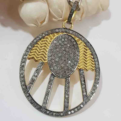 Yellow And Black Handmade Style Pave Diamond Fancy Designer Pendant, Shiny Fancy Necklace