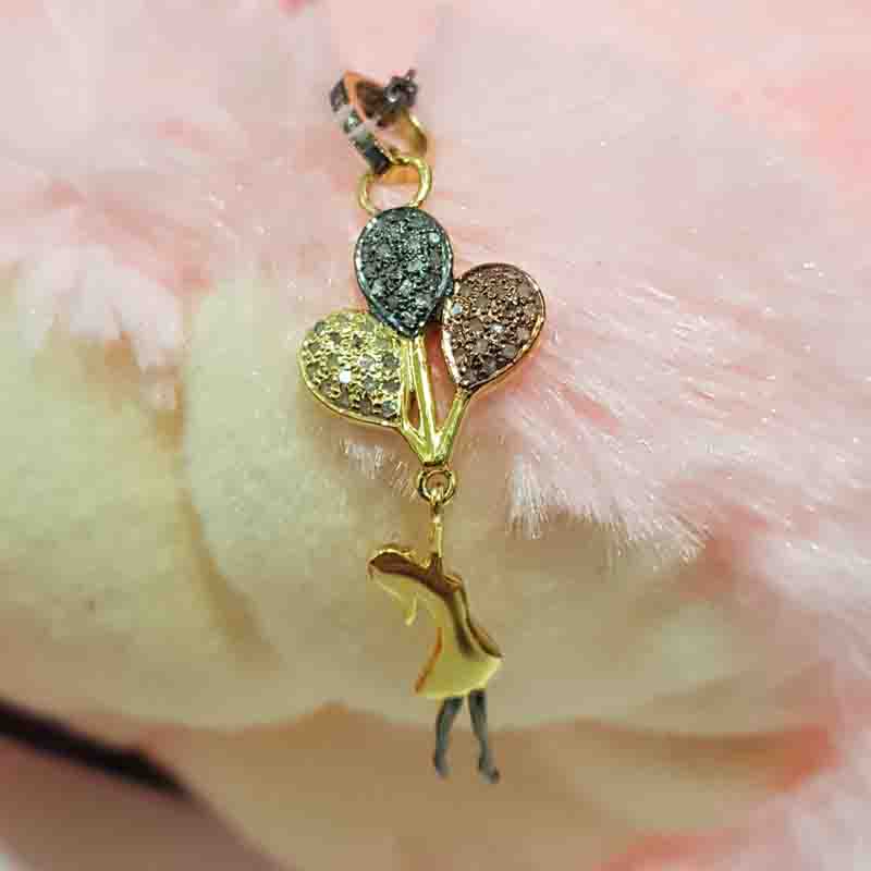 Balloons With Girl Pave Diamond 925 Sterling Silver Pendant, Stylish Fancy Girl With Balloons, Birthday Gift