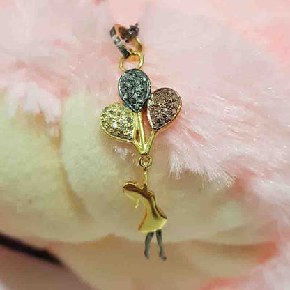 Balloons With Girl Pave Diamond 925 Sterling Silver Pendant, Stylish Fancy Girl With Balloons, Birthday Gift