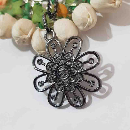 Black Beautiful Flower Style Pendant, Stunning Flower Pendant, Silver Jewelry