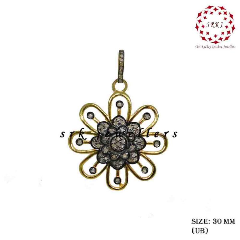 Black Beautiful Flower Style Pendant, Stunning Flower Pendant, Silver Jewelry