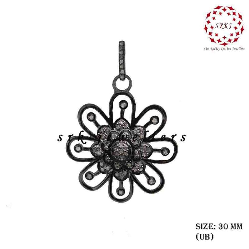 Black Beautiful Flower Style Pendant, Stunning Flower Pendant, Silver Jewelry