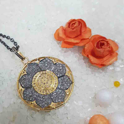 Yellow And Black Beautiful Flower Designed Pendant, Shiny Flower Necklace, Gift For Someone