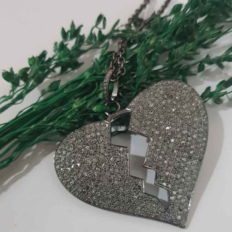 Fully Pave Diamond Setting Handmade Designer Heart Break Pendant, Gift For Girlfriend, Boyfriend