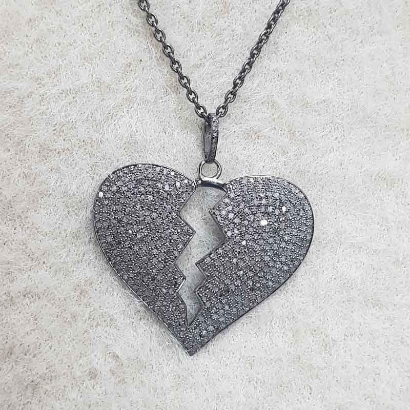 Fully Pave Diamond Setting Handmade Designer Heart Break Pendant, Gift For Girlfriend, Boyfriend